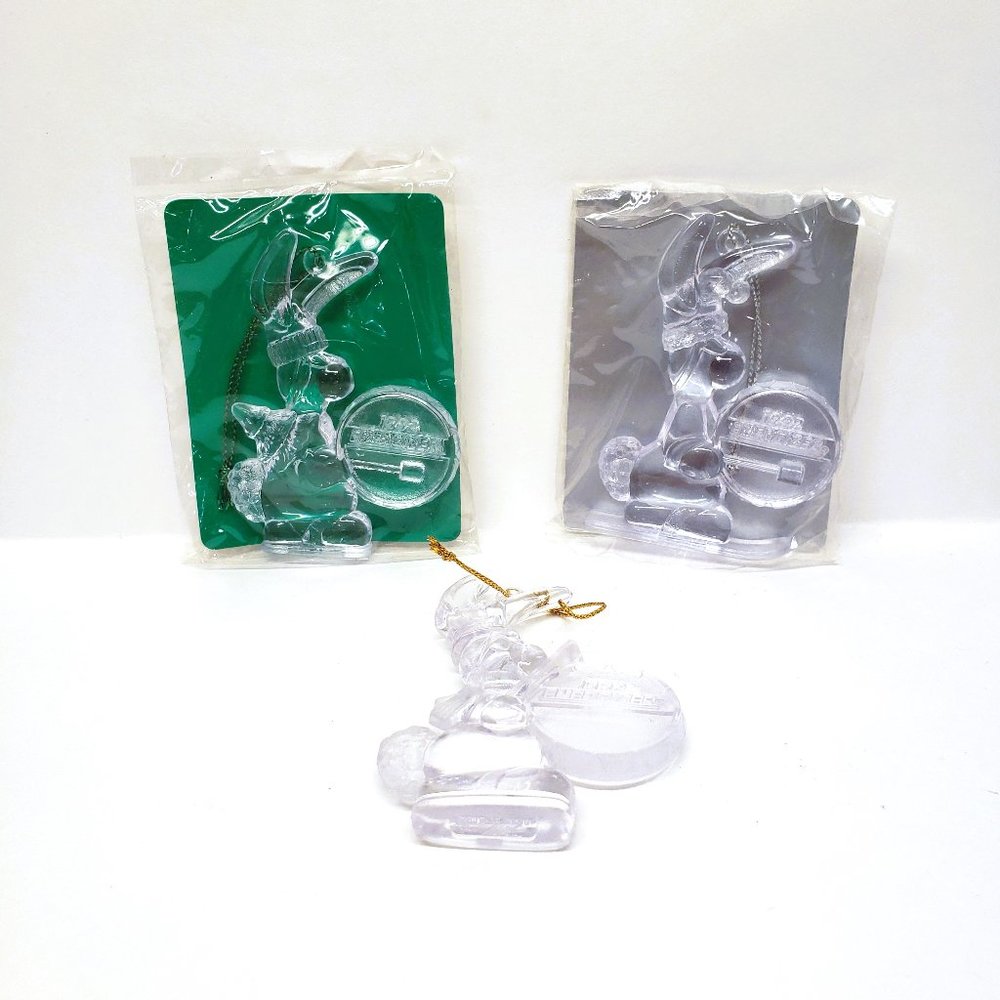 1992 Energizer Bunny Acrylic Christmas Ornament Set Lot 3 Skier Santa Drummer 3"